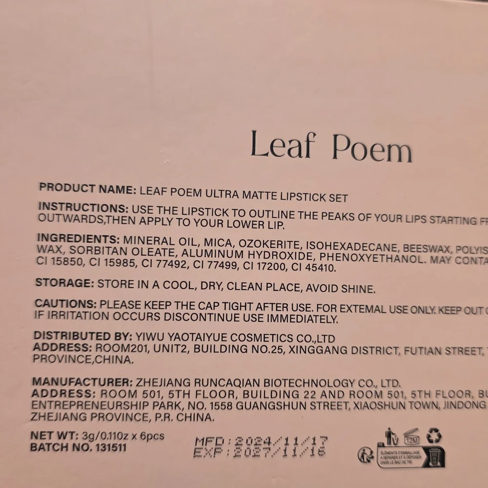 Leaf Poem Ultra Matte Lipstick Set